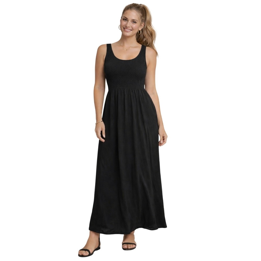 Lark‎ + Grey Black Smocked Bodice Tank Maxi Dress Ps/Pm